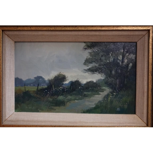 1299 - Norman Battershill, 'Sussex Lane', monogrammed, oil on board, 12 x 20.5cm.