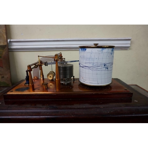 1305 - A Negretti & Zambra mahogany combined barograph and barometer, with brass plaque inscribed 'To N... 