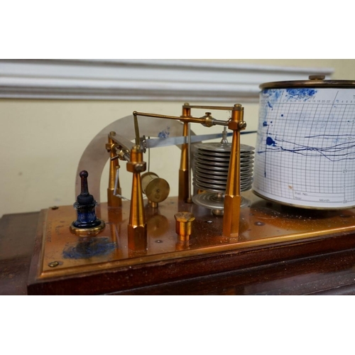 1305 - A Negretti & Zambra mahogany combined barograph and barometer, with brass plaque inscribed 'To N... 