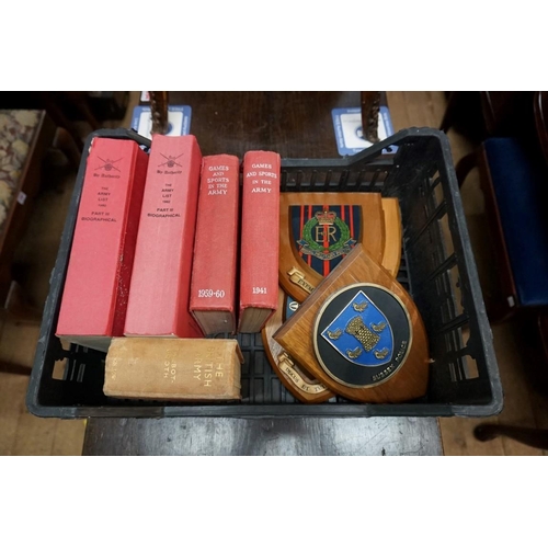 1307 - Four regimental shields; together with five army publications.