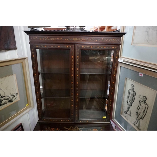 1323 - An Edwardian mahogany and inlaid small display cabinet, with bowfront drawer, 151cm high x 63.5cm wi... 