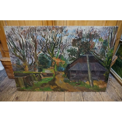 1337 - Barnett Freedman, farm buildings, unsigned, oil on canvas, 45.5 x 67cm; together with Barnett Freedm... 