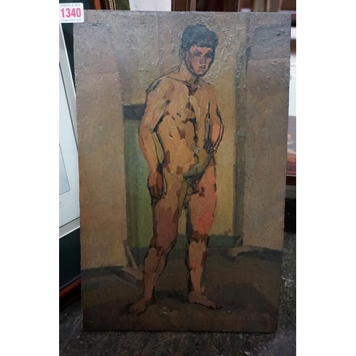 1340 - Barnett Freedman, standing male nude, unsigned, oil on panel, 41 x 26.5cm, unframed.Provenance: from... 