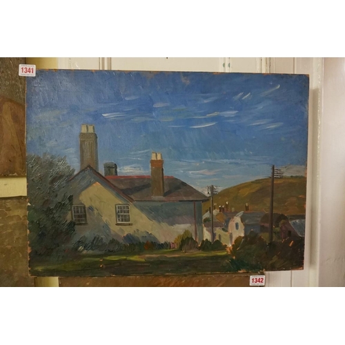 1341 - Barnett Freedman, 'Post Office, Church Knowle, Corfe Castle', inscribed verso, oil on canvas, 40.5 x... 