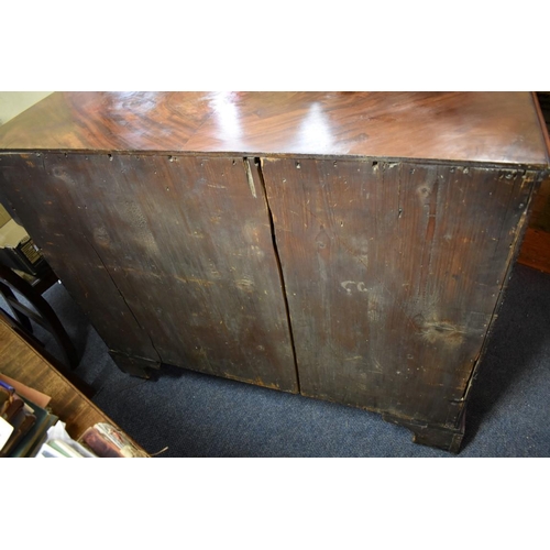 1458 - A good George III figured mahogany serpentine fronted chest of drawers, the frieze drawer with a bru... 