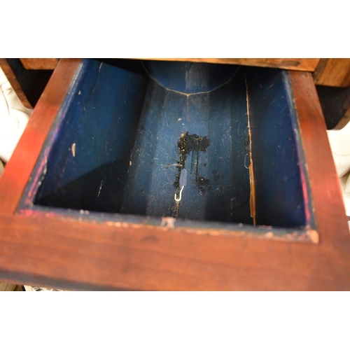 1461 - An early Victorian rosewood pedestal work table, 73.5cm wide when open.