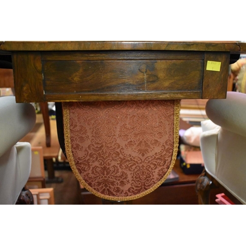 1461 - An early Victorian rosewood pedestal work table, 73.5cm wide when open.