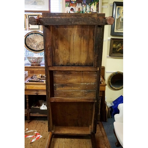 1463 - A 19th century French chestnut and oak farmhouse table, with a lateral drawer and another drawer to ... 