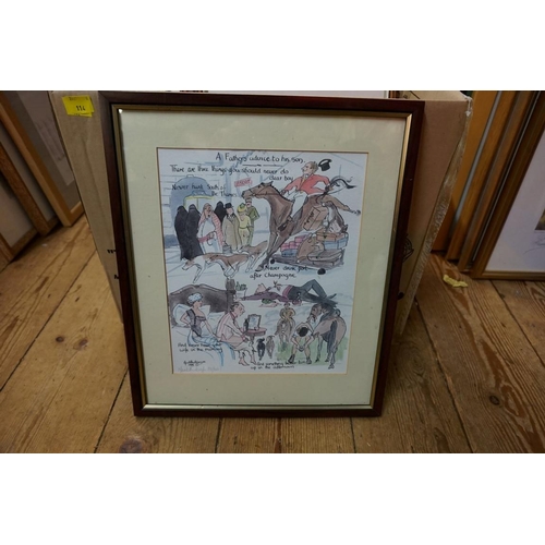 1464 - Six pencil signed colour prints, largest I.21.5 x 38.5cm; together with another printed cartoon. (7)... 