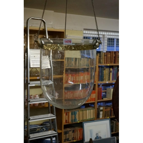 1470 - A glass and brass ceiling light, the glass shade 28cm high.