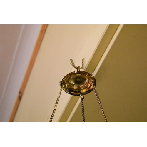 1470 - A glass and brass ceiling light, the glass shade 28cm high.