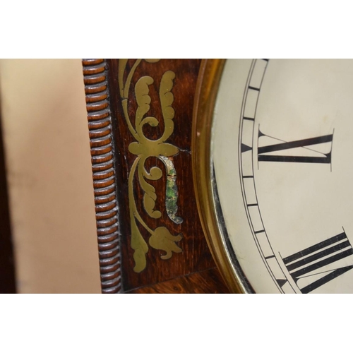 1472 - A Regency rosewood and brass inlaid octagonal wall clock, with 10in painted circular dial and single... 