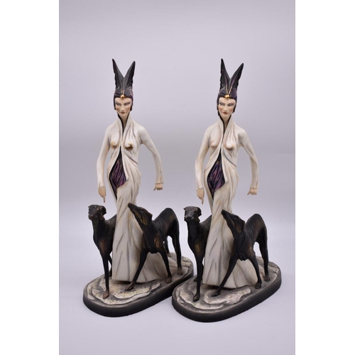 1473 - Two Michael Sutty porcelain limited edition figures of a lady with two greyhounds, Nos 108/250 and 1... 