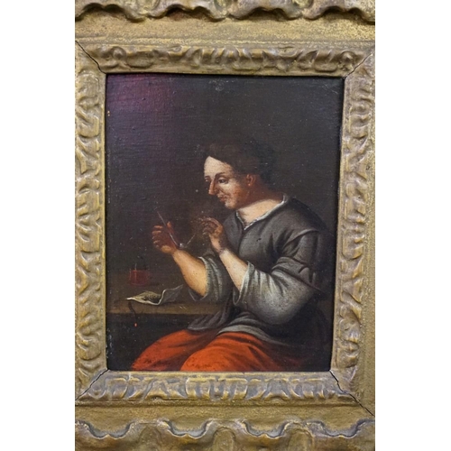 1541 - Attributed to Egbert van Heemskerck, 'The pipe Smoker', oil on chamfered oak panel, 17 x 13.5cm, in ... 