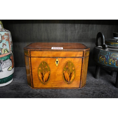 1550 - A George III satinwood and inlaid tea caddy, 19cm wide.