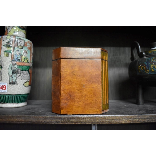 1550 - A George III satinwood and inlaid tea caddy, 19cm wide.