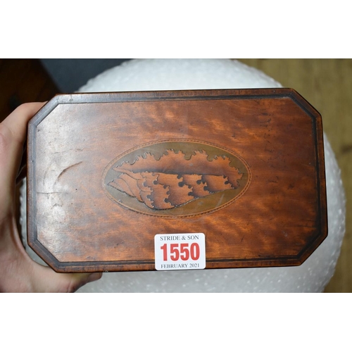 1550 - A George III satinwood and inlaid tea caddy, 19cm wide.