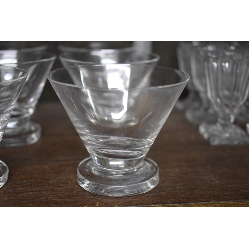 1564 - Three sets of six drinking glasses, one set with deceptive bowls, 10.5cm high. ... 