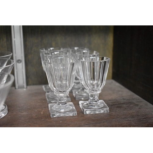 1564 - Three sets of six drinking glasses, one set with deceptive bowls, 10.5cm high. ... 