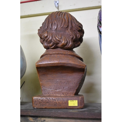 1571 - An Austin Productions pottery bust of William Shakespeare, 33cm high.