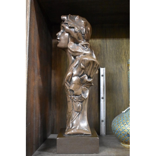 1583 - A bronzed resin Art Nouveau bust, 35cm high. 