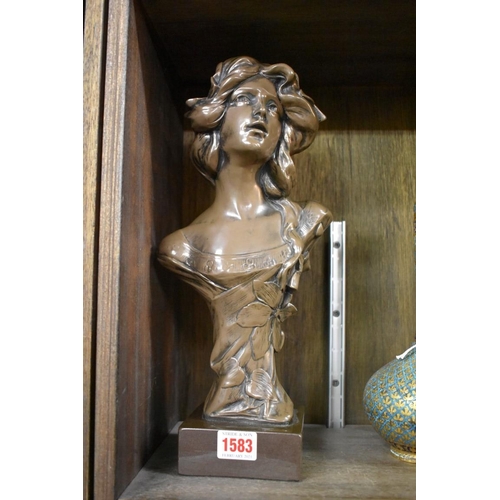 1583 - A bronzed resin Art Nouveau bust, 35cm high. 