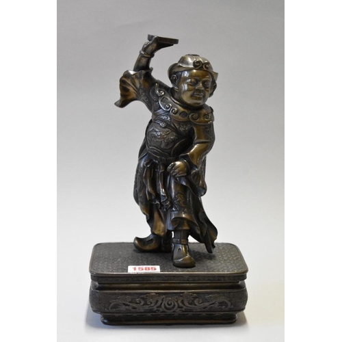 1585 - A Japanese bronze dancing figure, Meiji, in Chinese emperor's robes, 28cm high.... 