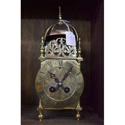 1586 - A Japy Freres et Cie brass lantern style clock, striking on a bell, movement numbered 78360, 33cm hi... 