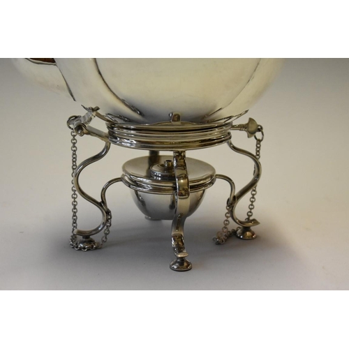 1593 - An electroplated tea kettle on burner stand, by J Sherwood & Sons, Birmingham, height including ... 