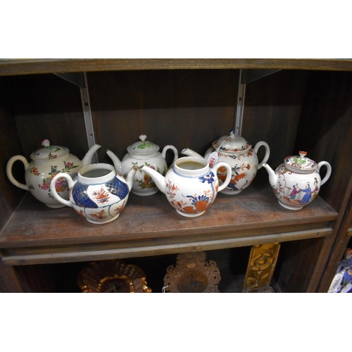 1594 - Six various 18th century English porcelain teapots, (a.f.).