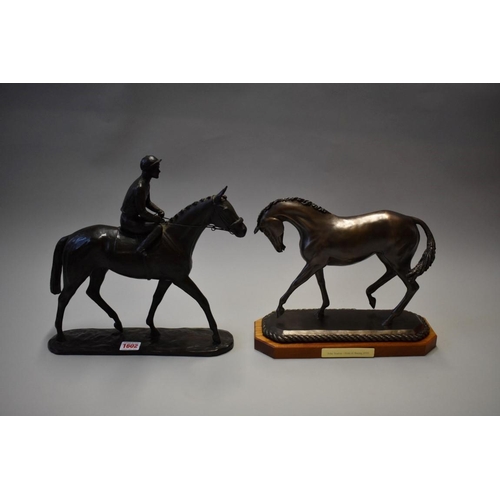 1602 - A Minerva Fine Arts bronzed resin horse and jockey figure group, inscribed 'Ista', dated 1978 and nu... 