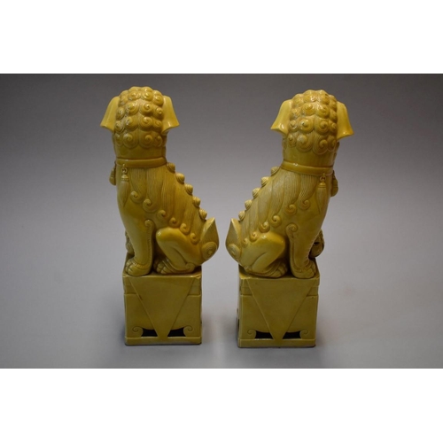 1606 - A pair of Chinese yellow glazed dogs of fo, 30cm high.