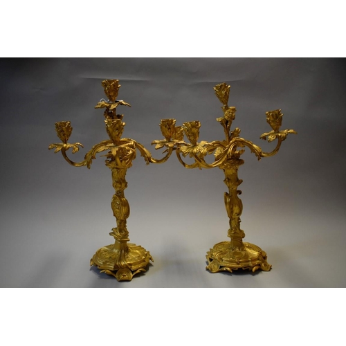 1615 - A pair of rococo style gilt metal candelabra, 47cm high.