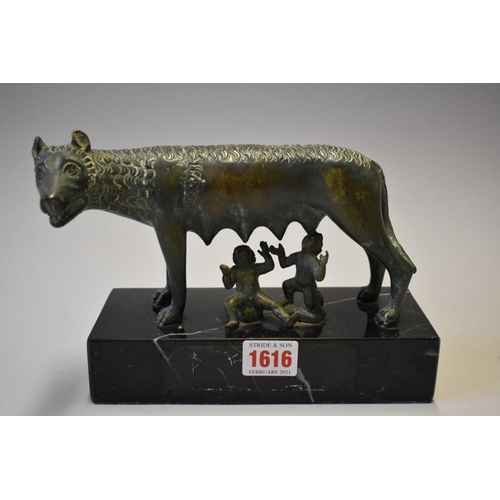 1616 - After the Antique, 'The Capitoline Wolf', bronze, on marble base, 15.5cm high.