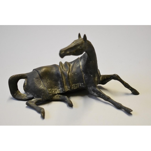 1618 - A bronze racehorse, inscribed 'Mehl-Mülhens-Rennen 1991', 22cm wide; together with another bron... 