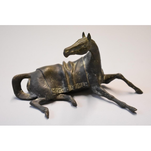 1618 - A bronze racehorse, inscribed 'Mehl-Mülhens-Rennen 1991', 22cm wide; together with another bron... 