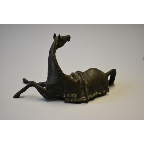 1618 - A bronze racehorse, inscribed 'Mehl-Mülhens-Rennen 1991', 22cm wide; together with another bron... 