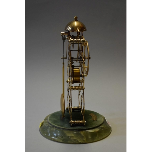 1623 - A Thwaites & Reed skeleton clock, on green onyx base, with glass dome, total height 28cm, w... 