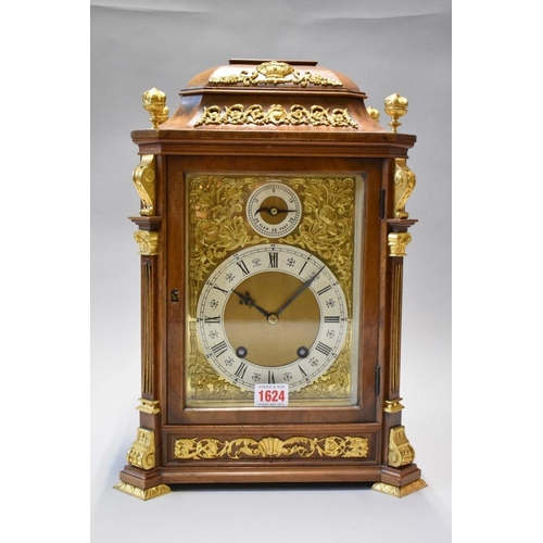 1624 - A good Lenzkirch walnut and gilt metal mounted bracket clock, circa 1880, striking on two gongs, the... 