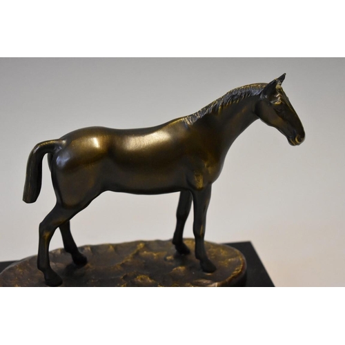 1625 - A bronze sculpture of mare and foal 'Tea Time' by Priscilla Hann, on wood base, 16.5cm high; togethe... 