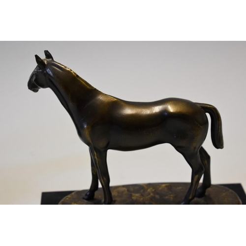 1625 - A bronze sculpture of mare and foal 'Tea Time' by Priscilla Hann, on wood base, 16.5cm high; togethe... 