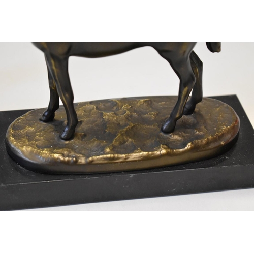 1625 - A bronze sculpture of mare and foal 'Tea Time' by Priscilla Hann, on wood base, 16.5cm high; togethe... 