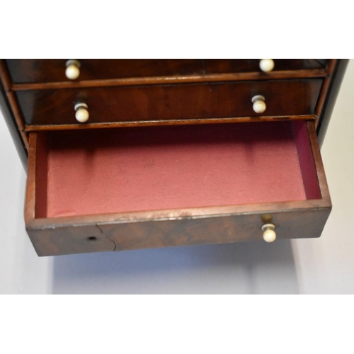 1628 - A good 19th century miniature mahogany chest of drawers, 17cm high x 18cm wide x 9.5cm deep.... 