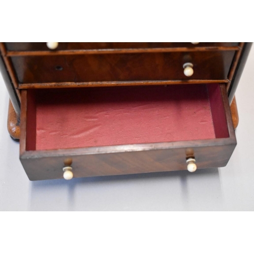 1628 - A good 19th century miniature mahogany chest of drawers, 17cm high x 18cm wide x 9.5cm deep.... 