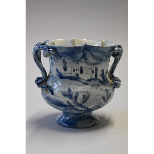 1630 - A small group of tin glazed pottery, to include: a wet dug jar, probably 18th century, 22cm high, (a... 