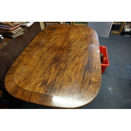 1459 - A circa 1800 mahogany and crossbanded tilt-top breakfast table, 145cm wide.