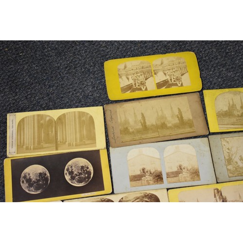 163 - A BOX, to include: 34 stereocards, approx 70 misc. photographs and an old school atlas. (Small ... 