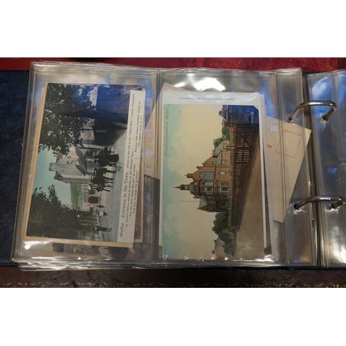 118 - POSTCARDS: misc collection of approx 212 postcards, chiefly topographical, contained in two modern a... 