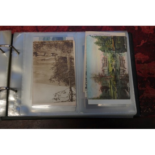 118 - POSTCARDS: misc collection of approx 212 postcards, chiefly topographical, contained in two modern a... 