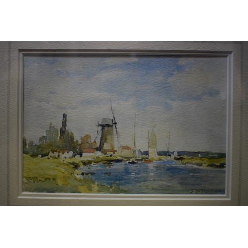 1297 - J H van Mastenbroeck, Dutch canal scene with windmill, signed, watercolour, 12.5 x 18cm.... 